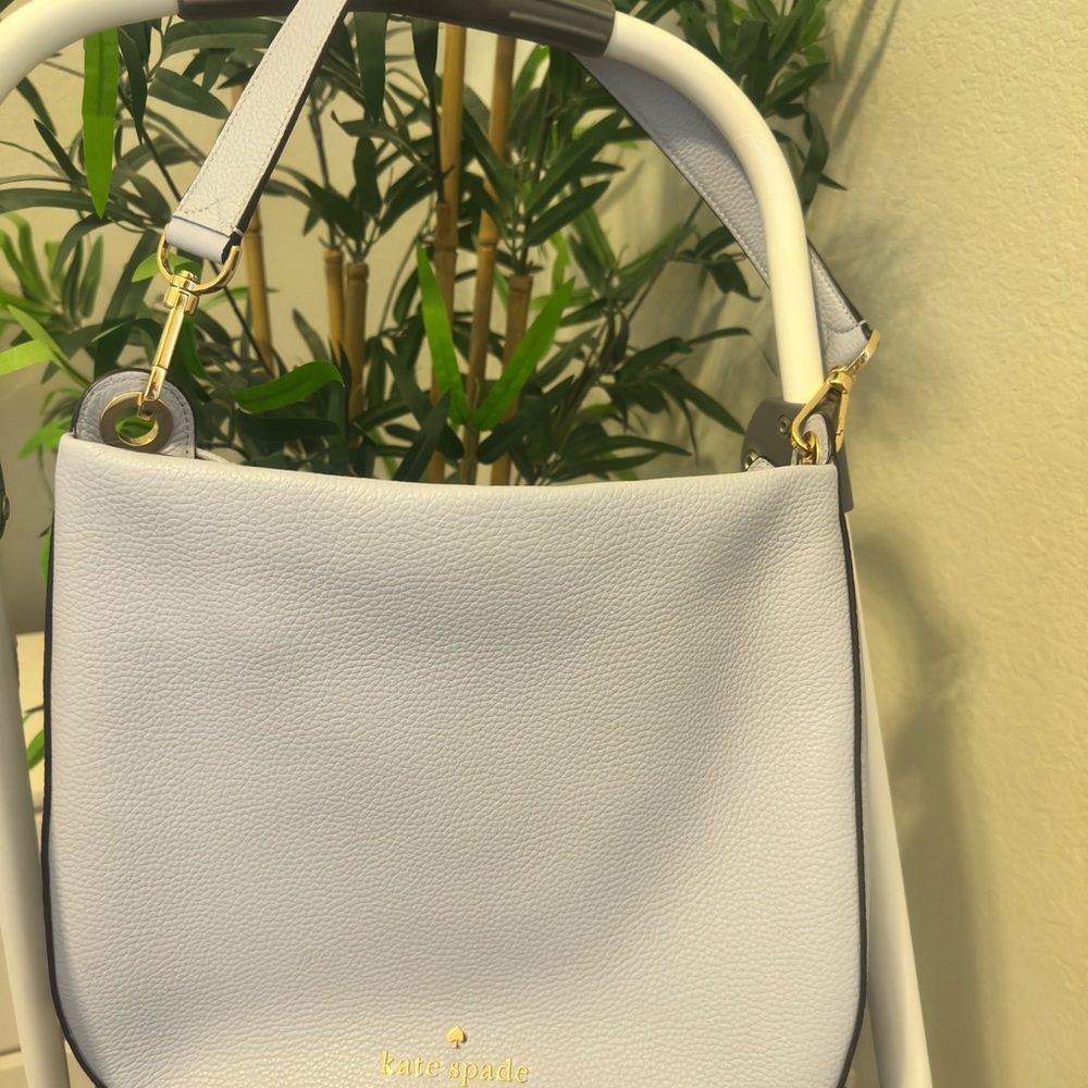 kate spade pale blue pebbled leather shoulder bag with gold hardware